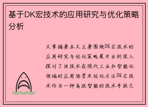 基于DK宏技术的应用研究与优化策略分析